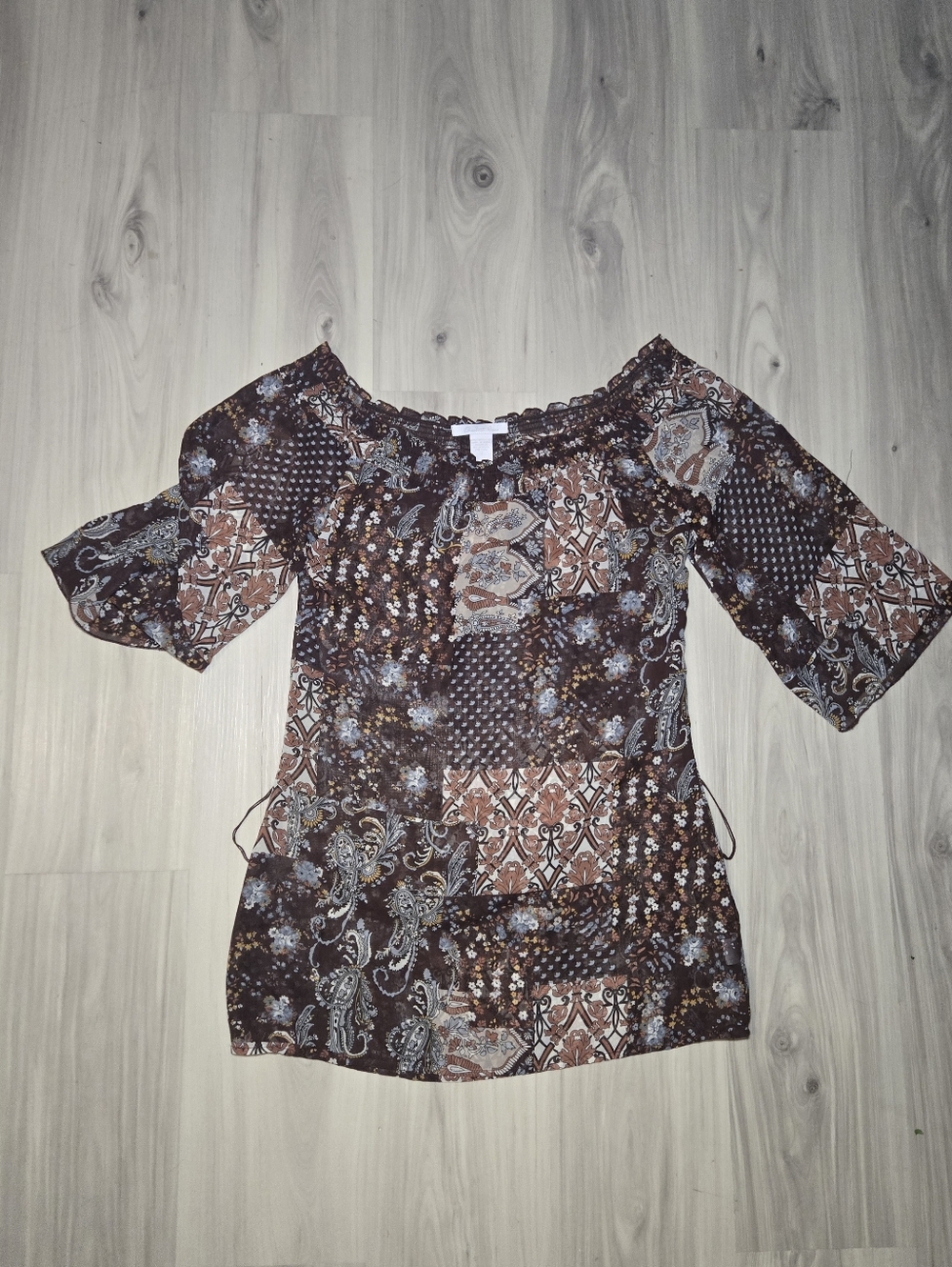 Vintage Charlotte Russe Patchwork Mesh Off-the-Shoulder Top - Small